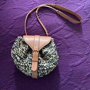 Ulla Johnson Leather Trim Raffia Shoulder Bag